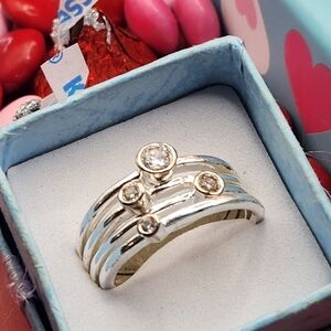 Elegant Silver Multi-Band Ring with Crystals